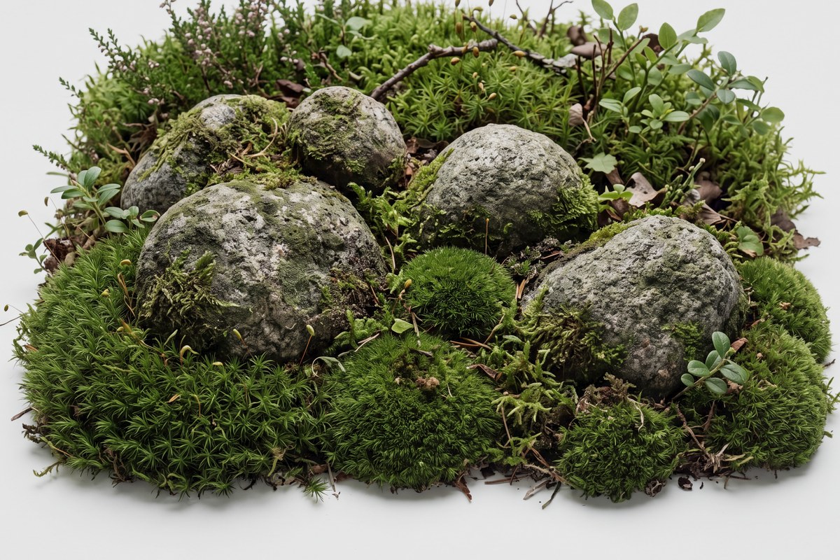 苔藓覆在覆满地衣的石头上